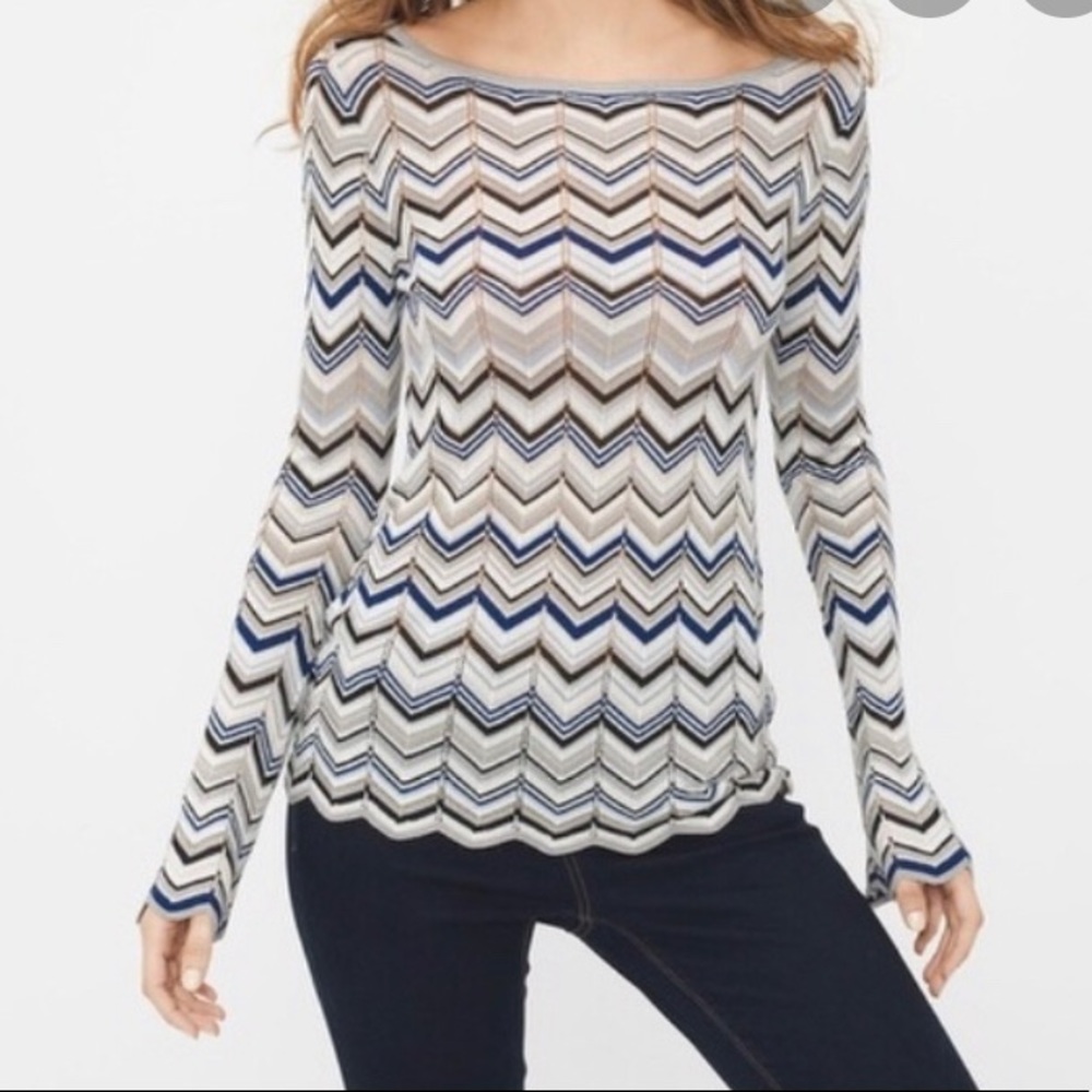 White House Black Market Tunic Chevron Striped Top